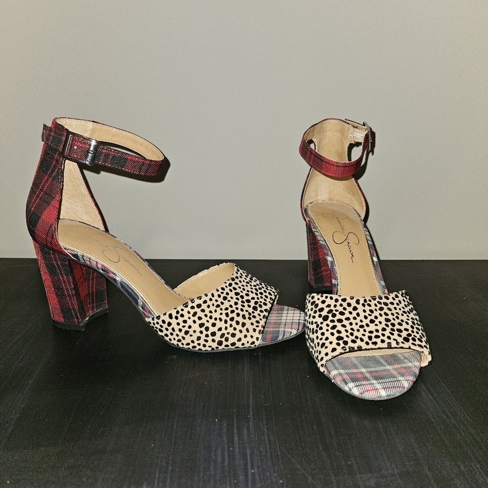 Jessica Simpson heels shoes leopard & plaid size 9M
